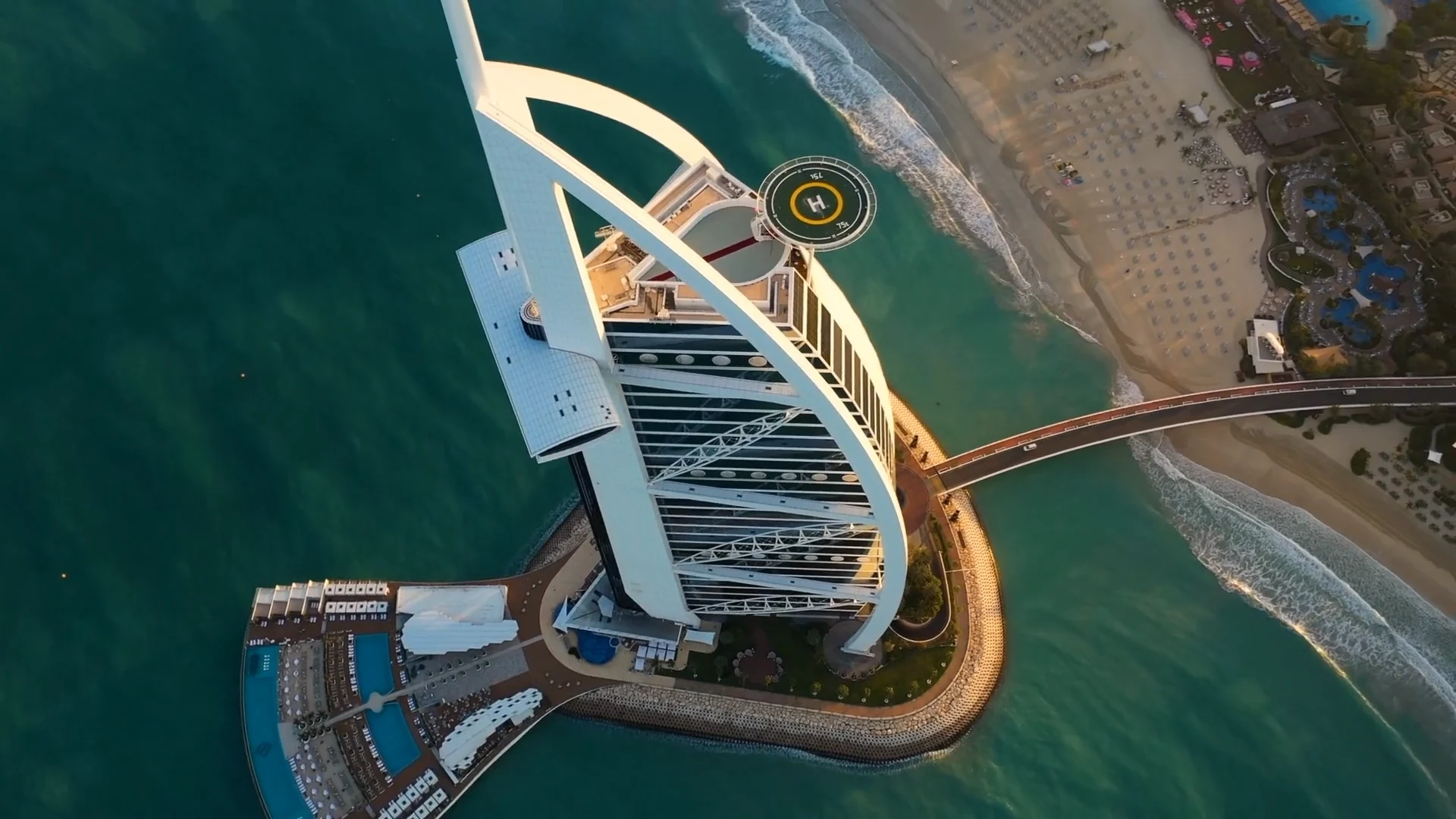 Aerial view of Burj Al Arab and Dubai’s coastline