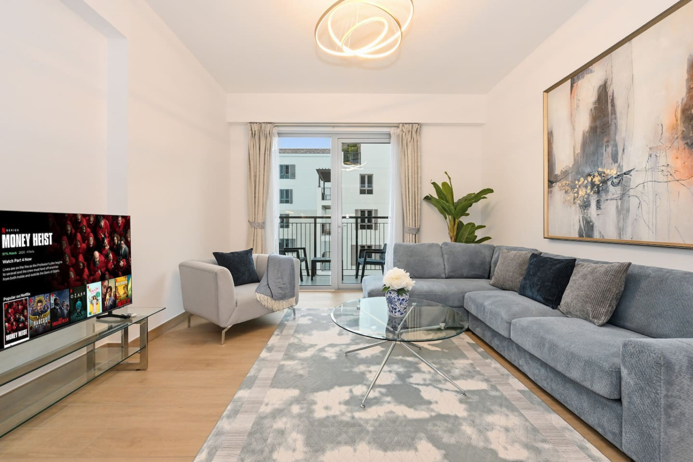 A bright living room in WiseStay’s Le Pont holiday home